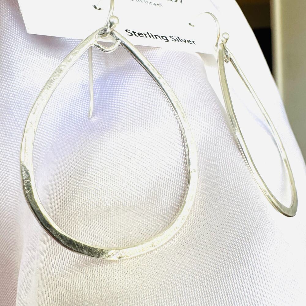 New Noa Zuman 925 Sterling Silver Textured Teardrop Dangle Earrings Handmade - Picture 2 of 9